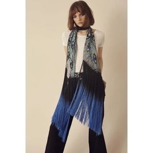 Rockins SEQUIN Peacock Feather Eye Fringe Scarf Long Ombré Dipped Tassel W/ Meah
